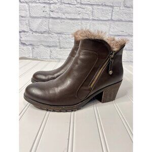 LONDON FOG Women's Dark Brown Fur Trim Side Zip Bootie 6M